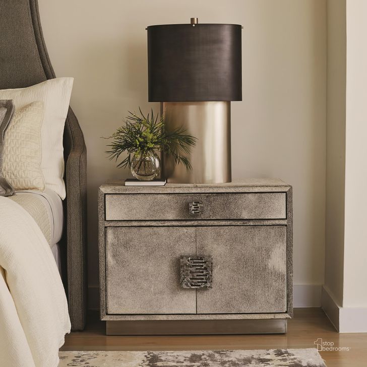The appearance of Metro Nightstand In Grey Hair On Hide designed by Global Views in the modern / contemporary interior design. This gray piece of furniture  was selected by 1StopBedrooms from Metro Collection to add a touch of cosiness and style into your home. Sku: 7.91046. Material: Aluminum. Product Type: Nightstand. Image1