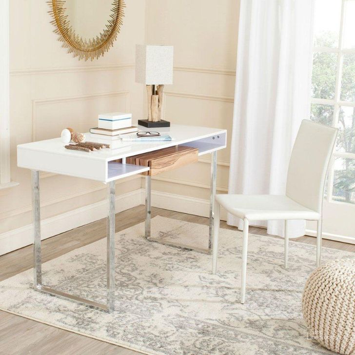 The appearance of Metropolitan White and Chrome Computer Home Office Set designed by Safavieh in the transitional interior design. This white and chrome piece of furniture  was selected by 1StopBedrooms from Safavieh FOX Collection to add a touch of cosiness and style into your home. Sku: FOX2203A;FOX2009A-SET2. Product Type: Home Office Set. Material: Iron. Image1