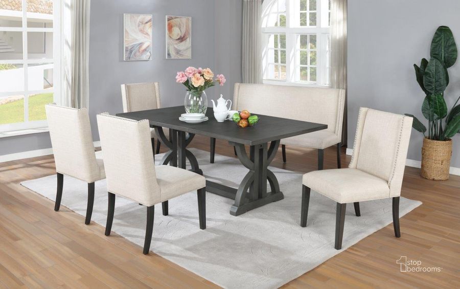 The appearance of Mia 6 Piece Gray Wood Rectangular Dining Set With Nailhead Trim MIABE6 designed by Best Master Furniture in the coastal interior design. This gray piece of furniture  was selected by 1StopBedrooms from Mia Collection to add a touch of cosiness and style into your home. Sku: MIABE6. Material: Wood. Product Type: Dining Room Set.
