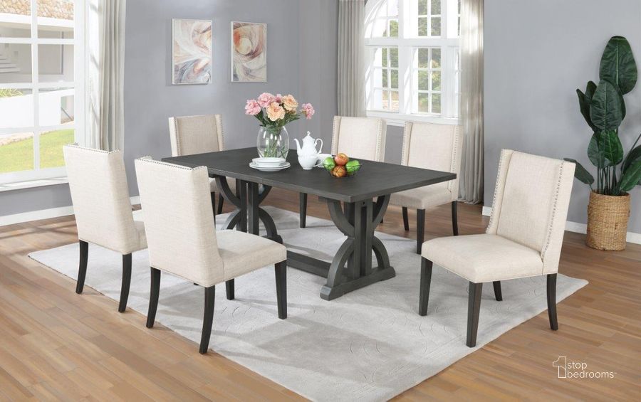 The appearance of Mia 7 Piece Gray Wood Rectangular Dining Set With Nailhead Trim MIABE7 designed by Best Master Furniture in the coastal interior design. This gray piece of furniture  was selected by 1StopBedrooms from Mia Collection to add a touch of cosiness and style into your home. Sku: MIABE7. Material: Wood. Product Type: Dining Room Set.