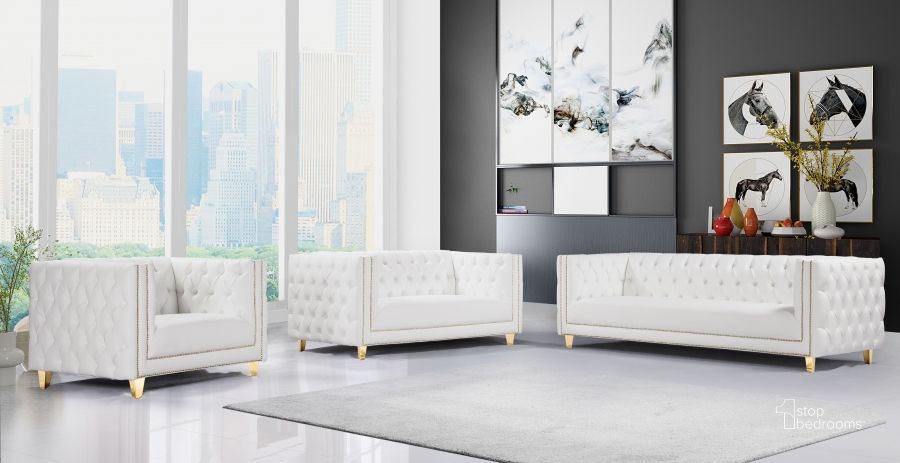 The appearance of Michelle White Faux Leather Living Room Set designed by Meridian in the modern / contemporary interior design. This white piece of furniture  was selected by 1StopBedrooms from Michelle Collection to add a touch of cosiness and style into your home. Sku: 651White-S;651White-L. Material: Faux Leather. Product Type: Living Room Set. Image1