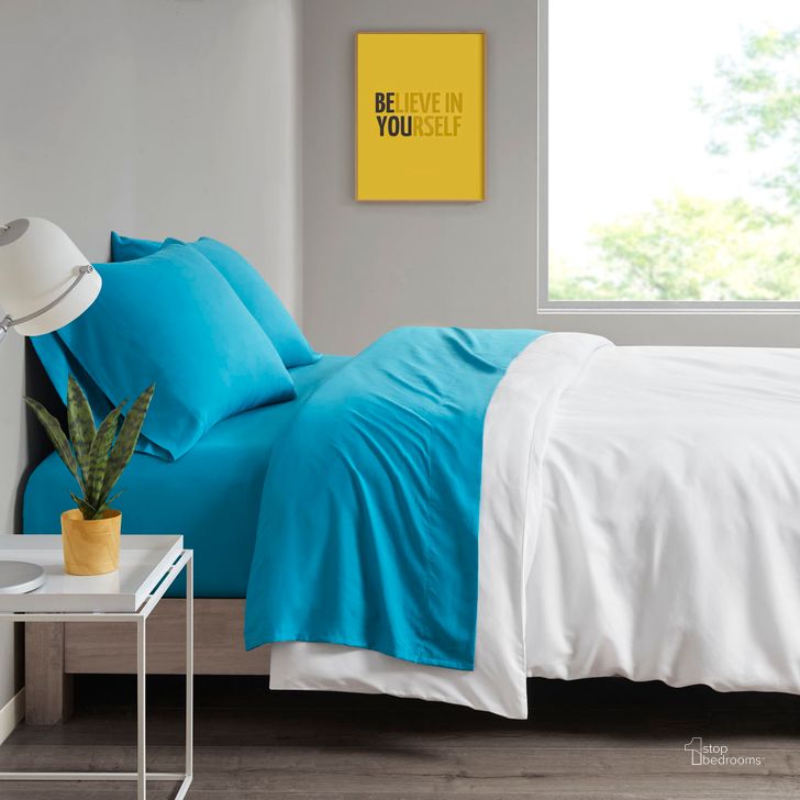 The appearance of Microfiber Polyester Twin XL Sheet Set In Teal designed by Olliix in the transitional interior design. This teal piece of furniture  was selected by 1StopBedrooms from Microfiber Collection to add a touch of cosiness and style into your home. Sku: ID20-1081. Material: Polyester. Bed Size: Twin XL. Product Type: Bed Sheet. Image1