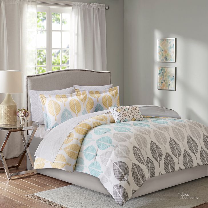 The appearance of Microfiber Printed 7 Piece Complete Twin Comforter Set In Yellow/Aqua designed by Olliix in the transitional interior design. This yellow/aqua piece of furniture  was selected by 1StopBedrooms from Central Park Collection to add a touch of cosiness and style into your home. Sku: MPE10-386. Material: Polyester. Bed Size: Twin. Product Type: Comforter Set. Image1