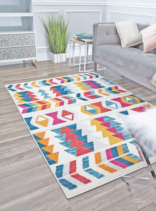 The appearance of Mika MO50B Ginger Lemon Geometric Contemporary Multi 8' x 10' Area Rug designed by Rugs America in the modern / contemporary interior design. This multi piece of furniture  was selected by 1StopBedrooms from Mika Collection to add a touch of cosiness and style into your home. Sku: RA29119. Material: Polypropylene. Product Type: Area Rugs. Image1