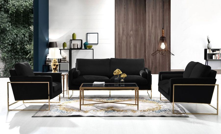 The appearance of Mila Living Room Set (Black) designed by Meridian in the modern / contemporary interior design. This black velvet piece of furniture  was selected by 1StopBedrooms from Mila Collection to add a touch of cosiness and style into your home. Sku: 678Black-S;678Black-L. Material: Metal. Product Type: Living Room Set. Image1