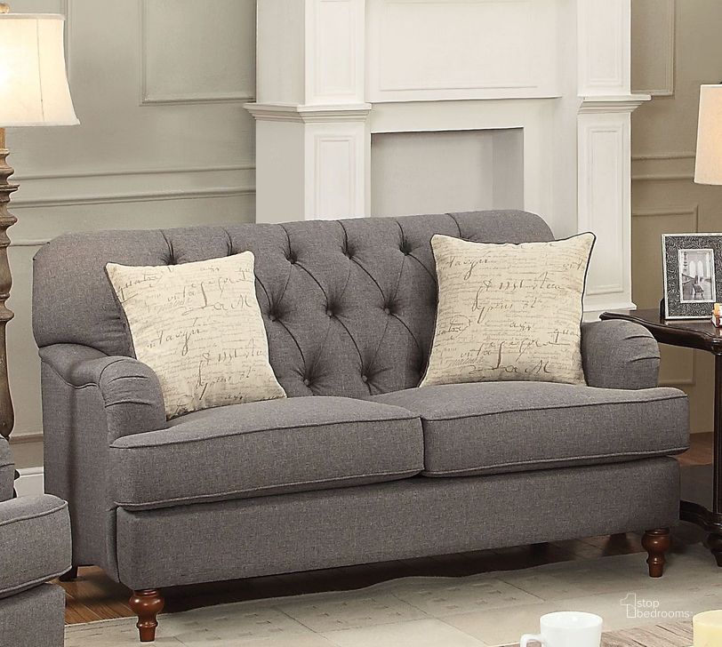 The appearance of Mill Cove Gray Loveseat designed by Leisure Living in the rustic / southwestern interior design. This gray piece of furniture  was selected by 1StopBedrooms from Mill Cove Collection to add a touch of cosiness and style into your home. Sku: 53691. Material: Fabric. Product Type: Loveseat. Key Features: Tufted. Image1