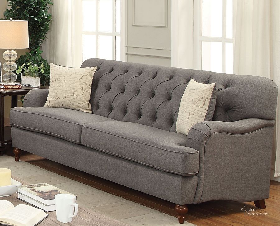 The appearance of Mill Cove Gray Sofa designed by Leisure Living in the rustic / southwestern interior design. This gray piece of furniture  was selected by 1StopBedrooms from Mill Cove Collection to add a touch of cosiness and style into your home. Sku: 53690. Material: Fabric. Product Type: Sofa. Key Features: Tufted. Image1