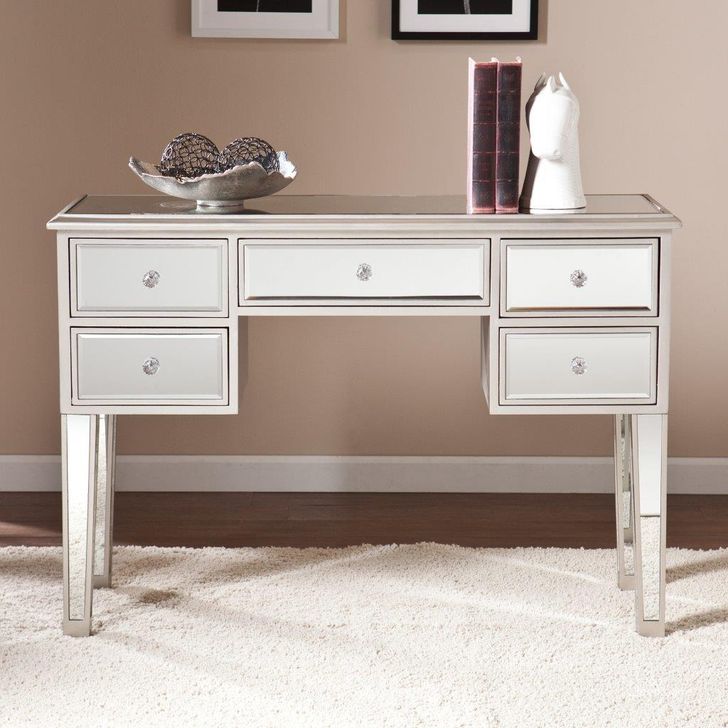 The appearance of Mirage Mirrored Console designed by SEI Furniture in the glam interior design. This silver piece of furniture  was selected by 1StopBedrooms from Mirage Collection to add a touch of cosiness and style into your home. Sku: CM9157. Product Type: Console. Material: MDF. Image1