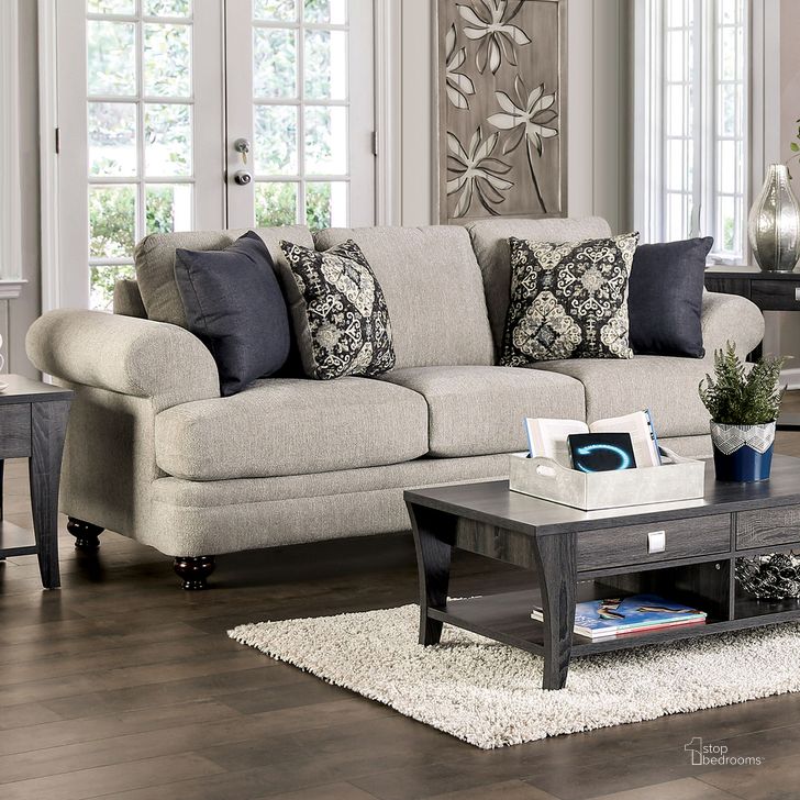 The appearance of Miramar Sofa In Charcoal and Beige designed by Furniture of America in the transitional interior design. This charcoal and beige piece of furniture  was selected by 1StopBedrooms from Miramar Collection to add a touch of cosiness and style into your home. Sku: SM6442-SF. Product Type: Sofa. Material: Chenille. Image1