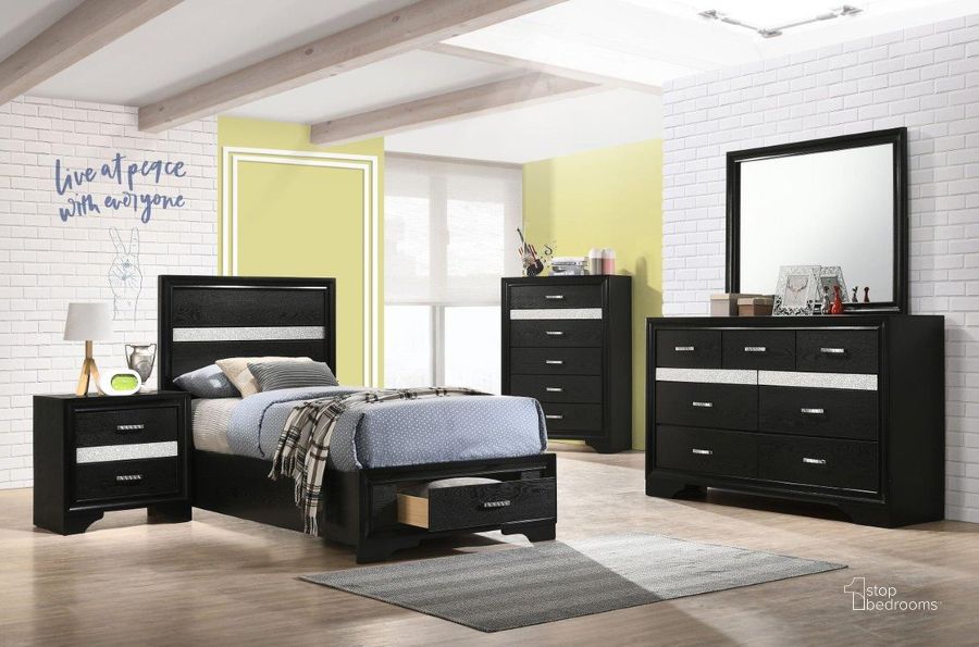 The appearance of Miranda Black Youth Panel Storage Bedroom Set designed by Coaster in the transitional interior design. This black piece of furniture  was selected by 1StopBedrooms from Miranda Collection to add a touch of cosiness and style into your home. Sku: 206361TB1;206361TB2;206361TB3;206362. Bed Type: Storage Bed. Material: Wood. Product Type: Storage Bed. Bed Size: Twin. Image1