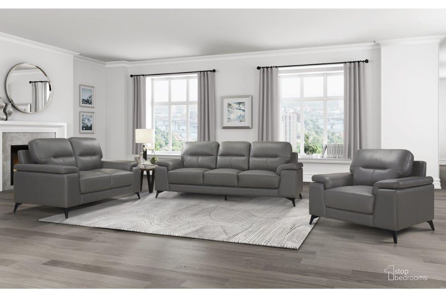 The appearance of Mischa Dark Gray Living Room Set designed by Homelegance in the modern / contemporary interior design. This gray piece of furniture  was selected by 1StopBedrooms from Mischa Collection to add a touch of cosiness and style into your home. Sku: 9514DGY-3;9514DGY-2. Material: Wood. Product Type: Living Room Set. Image1