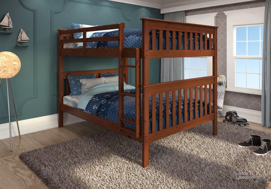 The appearance of Mission Bunkbed Full-Full Espresso designed by DONCO kids in the modern / contemporary interior design. This light espresso piece of furniture  was selected by 1StopBedrooms from  to add a touch of cosiness and style into your home. Sku: 123-3-FFE. Bed Type: Bunk Bed. Material: Wood. Product Type: Bunk Bed. Bed Size: Full. Image1