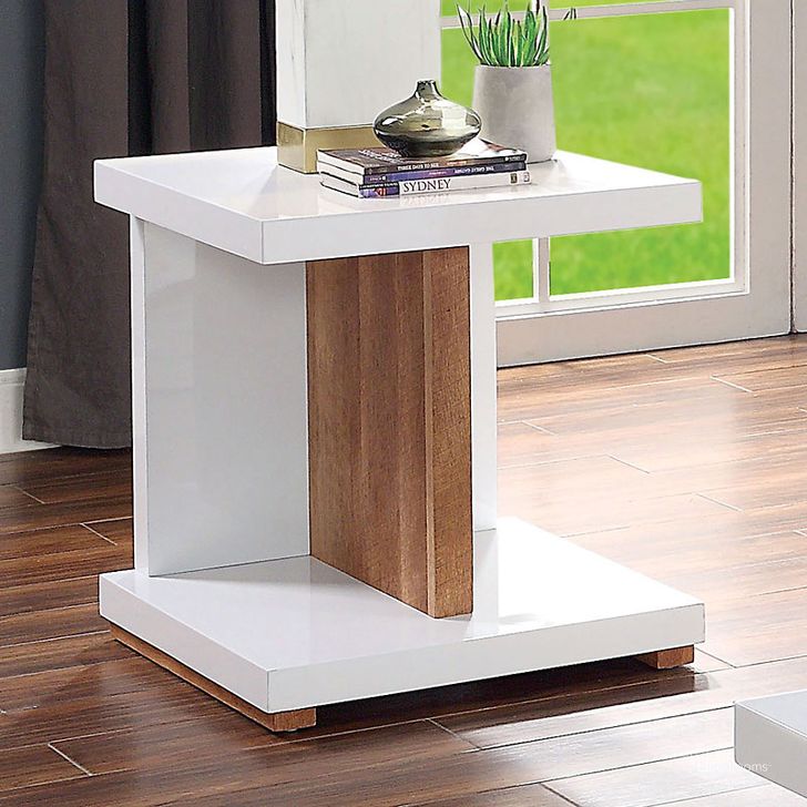The appearance of Moa White And Natural Tone End Table designed by Furniture of America in the modern / contemporary interior design. This white piece of furniture  was selected by 1StopBedrooms from Moa Collection to add a touch of cosiness and style into your home. Sku: FOA4495E. Material: Wood. Product Type: End Table. Image1
