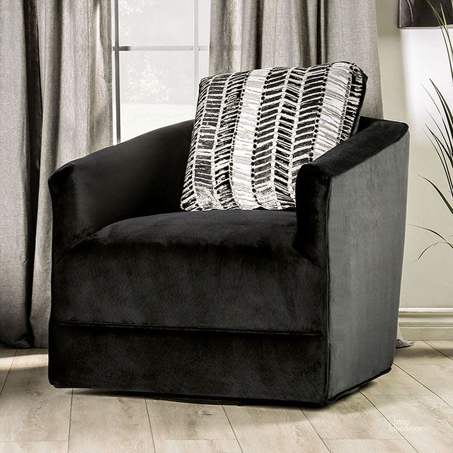 The appearance of Modbury Swivel Chair In Black designed by Furniture of America in the transitional interior design. This black piece of furniture  was selected by 1StopBedrooms from Modbury Collection to add a touch of cosiness and style into your home. Sku: SM5160-CH. Material: Wood. Product Type: Swivel Chair. Image1
