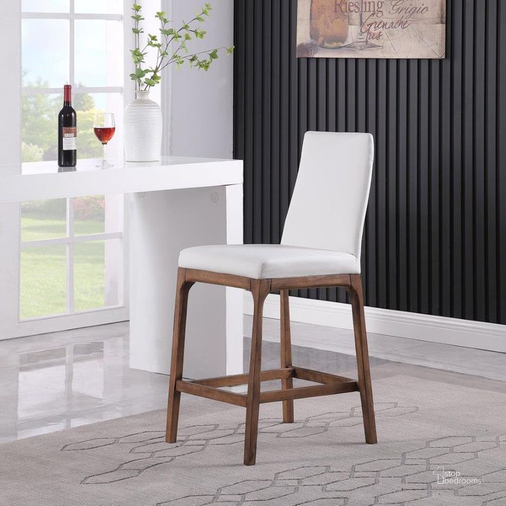 The appearance of Modern Counter Stool with Solid Wood Base designed by Chintaly Imports in the modern / contemporary interior design. This walnut piece of furniture  was selected by 1StopBedrooms from  to add a touch of cosiness and style into your home. Sku: ROSARIO-CS-WAL-WHT. Material: Wood. Product Type: Barstool. Image1