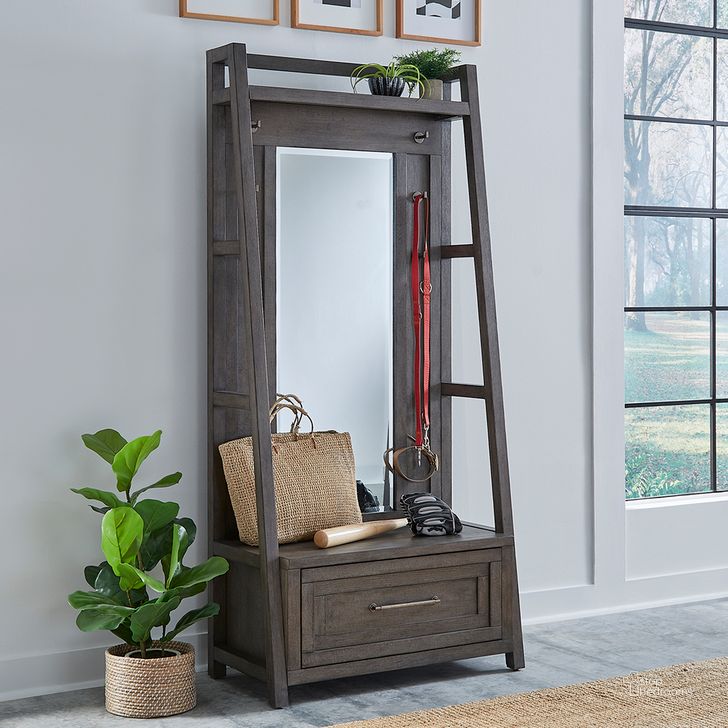The appearance of Modern Farmhouse 2 Piece Hall Tree Set In Dusty Charcoal With Heavy Distressing designed by Liberty in the country / farmhouse interior design. This charcoal piece of furniture  was selected by 1StopBedrooms from Modern Farmhouse Collection to add a touch of cosiness and style into your home. Sku: 406-OT1018B;406-OT1018T. Product Type: Hall Tree Chest. Material: Poplar. Image1