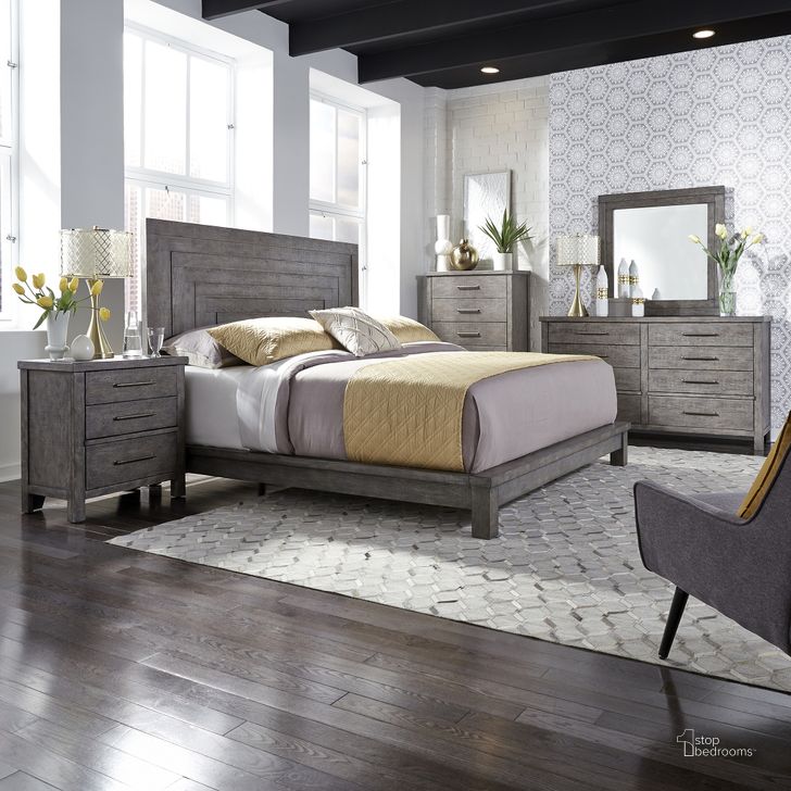 The appearance of Modern Farmhouse Distressed Dusty Charcoal Platform Bedroom Set designed by Liberty in the country / farmhouse interior design. This brown piece of furniture  was selected by 1StopBedrooms from Modern Farmhouse Collection to add a touch of cosiness and style into your home. Sku: 406-BR13;406-BR23F;406-BR92;406-BR62. Bed Type: Platform Bed. Material: Wood. Product Type: Platform Bed. Bed Size: Queen. Image1