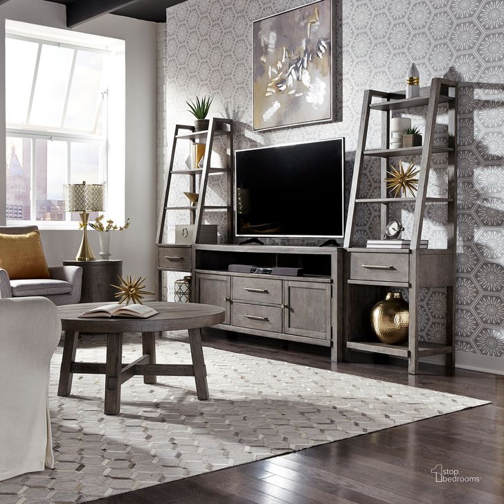 The appearance of Modern Farmhouse Dusty Charcoal Entertainment Wall Unit designed by Liberty in the modern / contemporary interior design. This gray piece of furniture  was selected by 1StopBedrooms from Modern Farmhouse Collection to add a touch of cosiness and style into your home. Sku: 406-EP00;406-EP00;406-TV66. Material: Wood. Product Type: Entertainment Centers and Wall. Image1