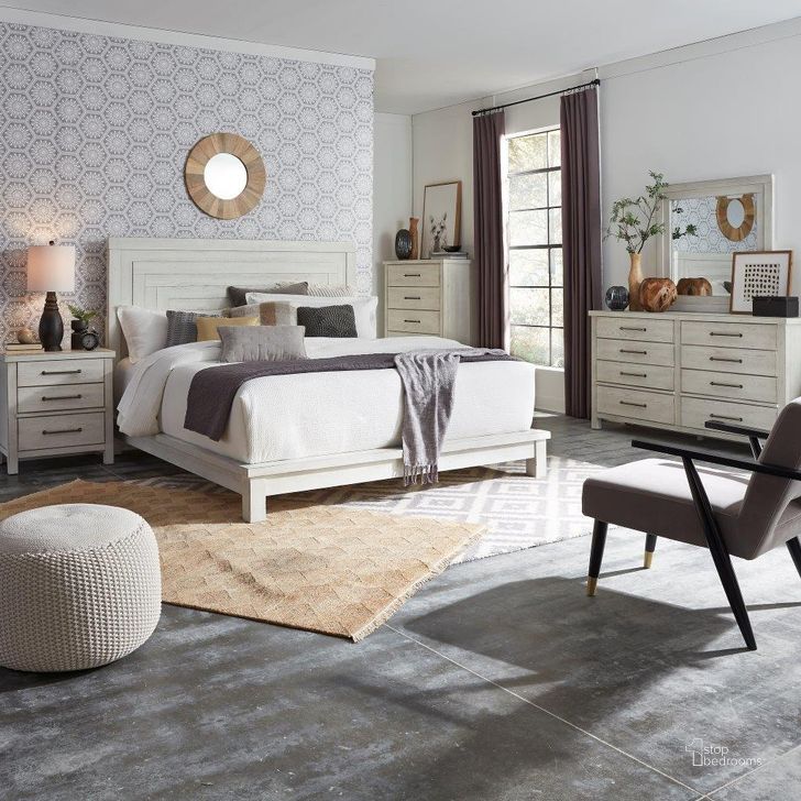 The appearance of Modern Farmhouse Heavy Distressing Flea Market White Platform Bedroom Set designed by Liberty in the transitional interior design. This white piece of furniture  was selected by 1StopBedrooms from Modern Farmhouse Collection to add a touch of cosiness and style into your home. Sku: 406W-BR13;406W-BR23F;406W-BR92;406W-BR61. Bed Type: Platform Bed. Product Type: Platform Bed. Bed Size: Queen. Material: Poplar. Image1