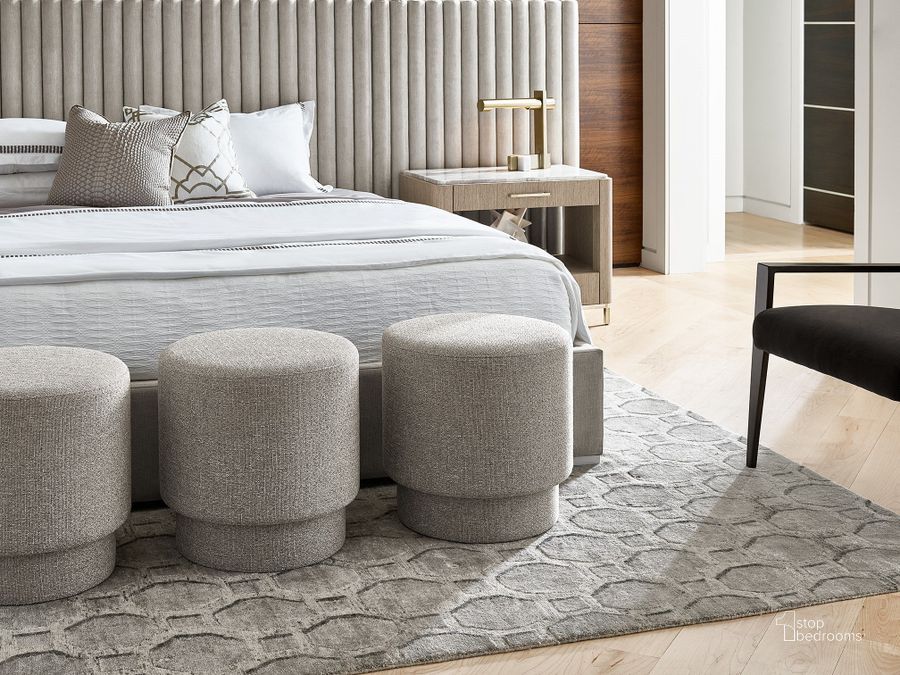 The appearance of Modern Reyes Ottoman designed by Universal in the transitional interior design. This light gray piece of furniture  was selected by 1StopBedrooms from Modern Collection to add a touch of cosiness and style into your home. Sku: 964830. Product Type: Ottoman. Image1