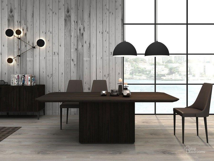 The appearance of Moderna Dining Room Set designed by J&M in the modern / contemporary interior design. This wenge piece of furniture  was selected by 1StopBedrooms from Moderna Collection to add a touch of cosiness and style into your home. Sku: 18857-DT;18857-DC. Table Base Style: Pedestal. Product Type: Dining Room Set. Material: MDF. Table Top Shape: Rectangular. Size: 87". Image1