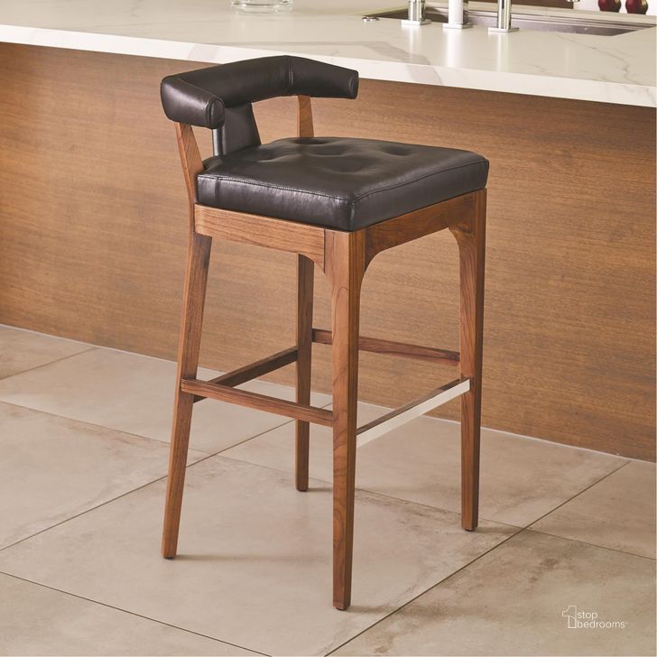 The appearance of Moderno Bar Stool With Black Marble Leather In Black designed by Global Views in the modern / contemporary interior design. This black piece of furniture  was selected by 1StopBedrooms from Moderno Collection to add a touch of cosiness and style into your home. Sku: 2579. Material: Leather. Product Type: Barstool. Image1