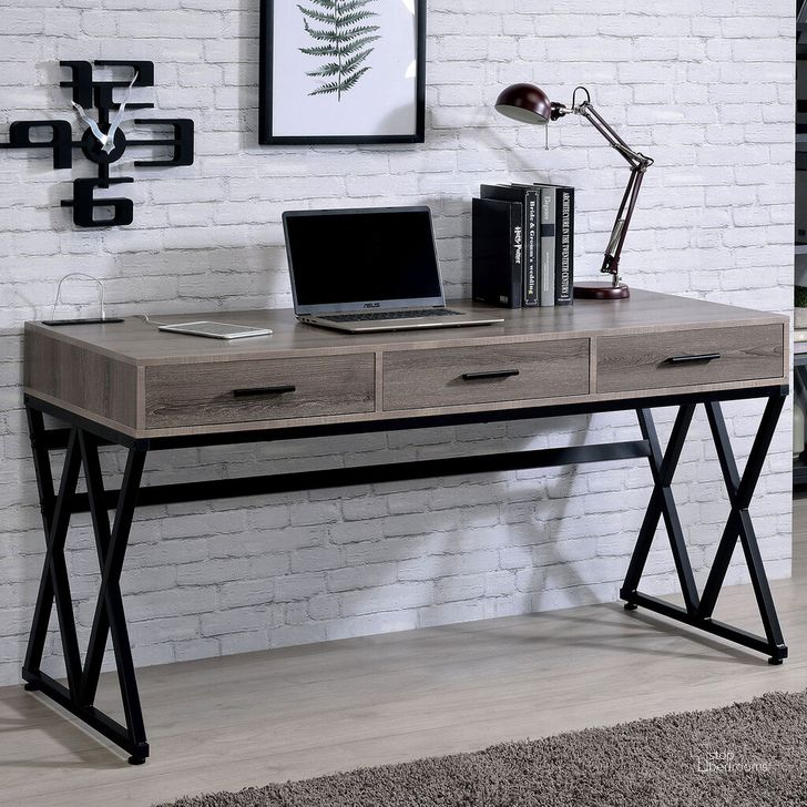 The appearance of Moers Desk In Gray and Sand Black designed by Furniture of America in the industrial interior design. This gray and sand black piece of furniture  was selected by 1StopBedrooms from Moers Collection to add a touch of cosiness and style into your home. Sku: CM-DK921. Material: Metal. Product Type: Desk. Image1