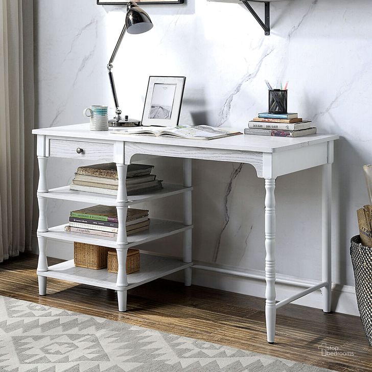 The appearance of Moers Desk In White designed by Furniture of America in the transitional interior design. This white piece of furniture  was selected by 1StopBedrooms from Moers Collection to add a touch of cosiness and style into your home. Sku: CM-DK927. Material: Metal. Product Type: Desk. Image1
