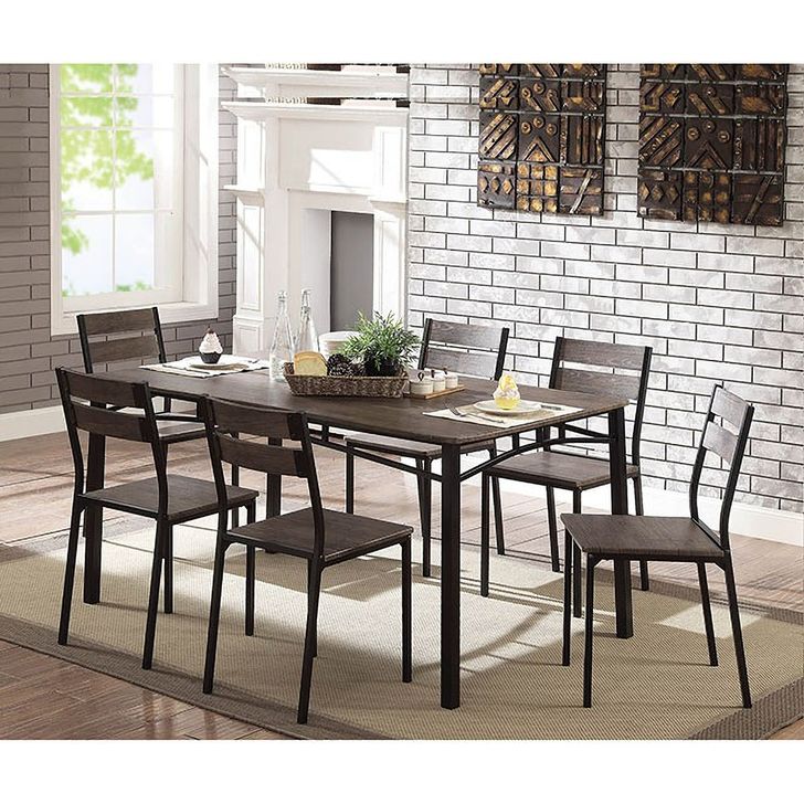 The appearance of Mohill Antique Brown Dining Room Set 0qd2340331 designed by Versailles Home in the transitional interior design. This antique brown piece of furniture  was selected by 1StopBedrooms from Mohill Collection to add a touch of cosiness and style into your home. Sku: CM3920T-7PK. Material: Metal. Product Type: Dining Room Set. Image1
