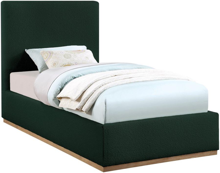 The appearance of Monaco Green Boucle Fabric Twin Bed designed by Meridian in the modern / contemporary interior design. This green piece of furniture  was selected by 1StopBedrooms from Monaco Collection to add a touch of cosiness and style into your home. Sku: MonacoGreen-T-1;MonacoGreen-T-2. Bed Type: Platform Bed. Product Type: Platform Bed. Bed Size: Twin. Material: Rubberwood. Image1