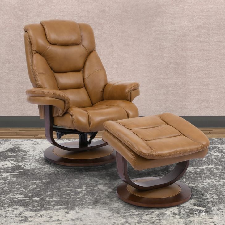 The appearance of Monarch Butterscotch Swivel Recliner with Ottoman designed by Parker House in the modern / contemporary interior design. This brown piece of furniture  was selected by 1StopBedrooms from Monarch Collection to add a touch of cosiness and style into your home. Sku: MMON#212S-BUT. Material: Leather. Product Type: Recliners and Rocker. Image1