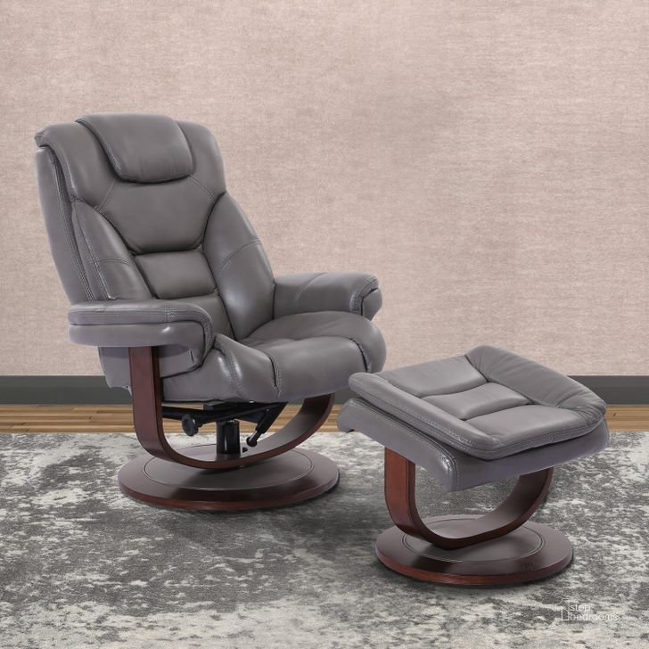 The appearance of Monarch Ice Swivel Recliner with Ottoman designed by Parker House in the modern / contemporary interior design. This gray piece of furniture  was selected by 1StopBedrooms from Monarch Collection to add a touch of cosiness and style into your home. Sku: MMON#212S-ICE. Material: Leather. Product Type: Recliners and Rocker. Image1