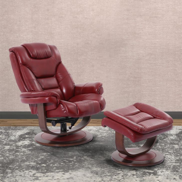The appearance of Monarch Rouge Swivel Recliner with Ottoman designed by Parker House in the modern / contemporary interior design. This red piece of furniture  was selected by 1StopBedrooms from Monarch Collection to add a touch of cosiness and style into your home. Sku: MMON#212S-ROU. Material: Leather. Product Type: Recliners and Rocker.