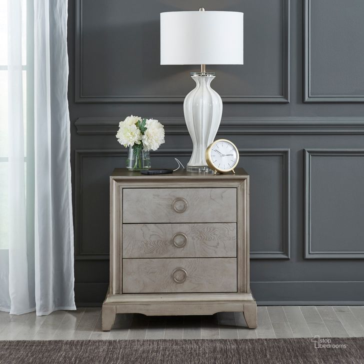 The appearance of Montage Drawer Night Stand With Charging Station designed by Liberty in the modern / contemporary interior design. This gray piece of furniture  was selected by 1StopBedrooms from Montage Collection to add a touch of cosiness and style into your home. Sku: 849-BR62. Product Type: Nightstand. Material: Wood Veneer. Image1