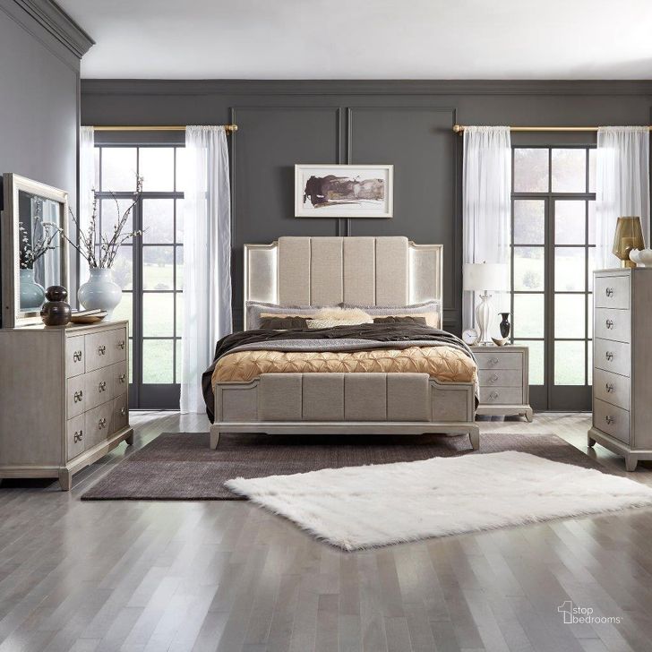 The appearance of Montage Platinum Upholstered Panel Bedroom Set designed by Liberty in the modern / contemporary interior design. This gray piece of furniture  was selected by 1StopBedrooms from Montage Collection to add a touch of cosiness and style into your home. Sku: 849-BR13HU;849-BR14FU;849-BR90;849-BR62. Bed Type: Panel Bed. Product Type: Panel Bed. Bed Size: Queen. Material: Wood Veneer. Image1