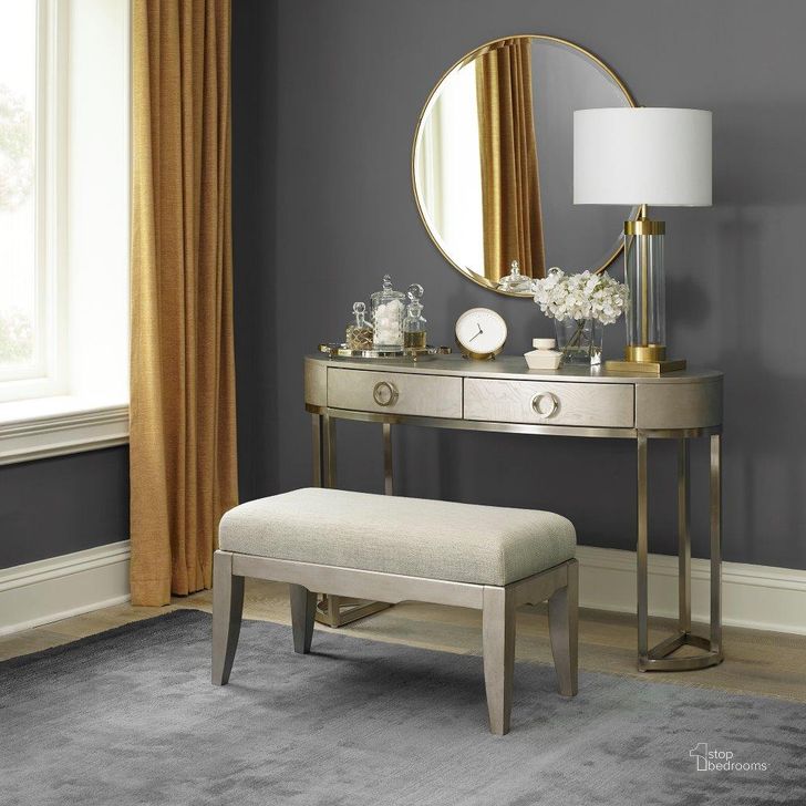 The appearance of Montage Platinum Vanity with Stool designed by Liberty in the modern / contemporary interior design. This gray piece of furniture  was selected by 1StopBedrooms from Montage Collection to add a touch of cosiness and style into your home. Sku: 849-BR35;849-BR99. Product Type: Vanity Set. Image1