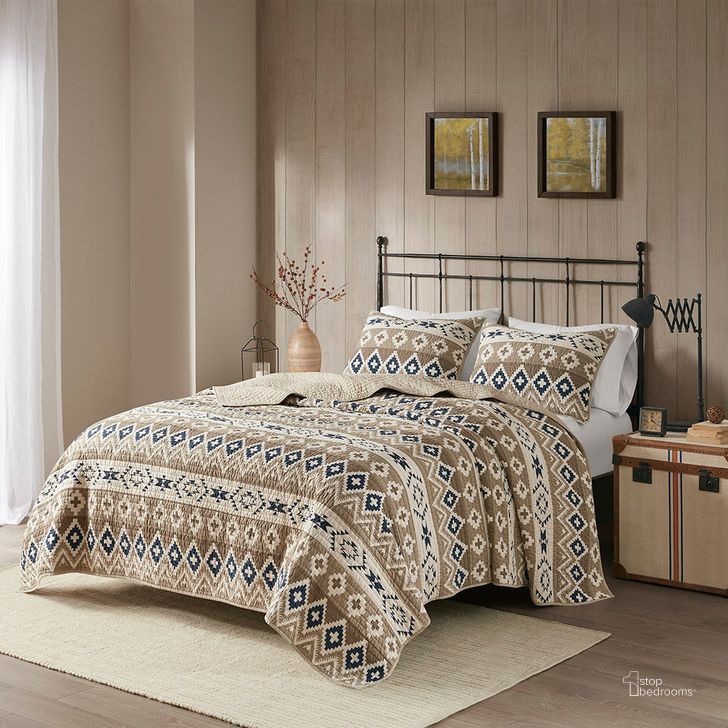 The appearance of Montana Cotton King Quilt Mini Set In Tan designed by Olliix in the cabin / lodge interior design. This tan piece of furniture  was selected by 1StopBedrooms from Montana Collection to add a touch of cosiness and style into your home. Sku: WR13-2948. Bed Size: King. Material: Cotton. Product Type: Quilt Set. Image1