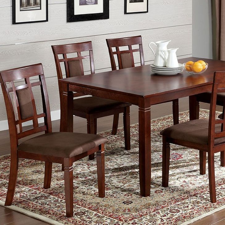 The appearance of Montclair I 7 Piece Dining Table Set designed by Furniture of America in the transitional interior design. This brown piece of furniture  was selected by 1StopBedrooms from Montclair Collection to add a touch of cosiness and style into your home. Sku: CM3930T-7PK. Material: Wood. Product Type: Dining Room Set. Table Top Shape: Rectangular. Image1