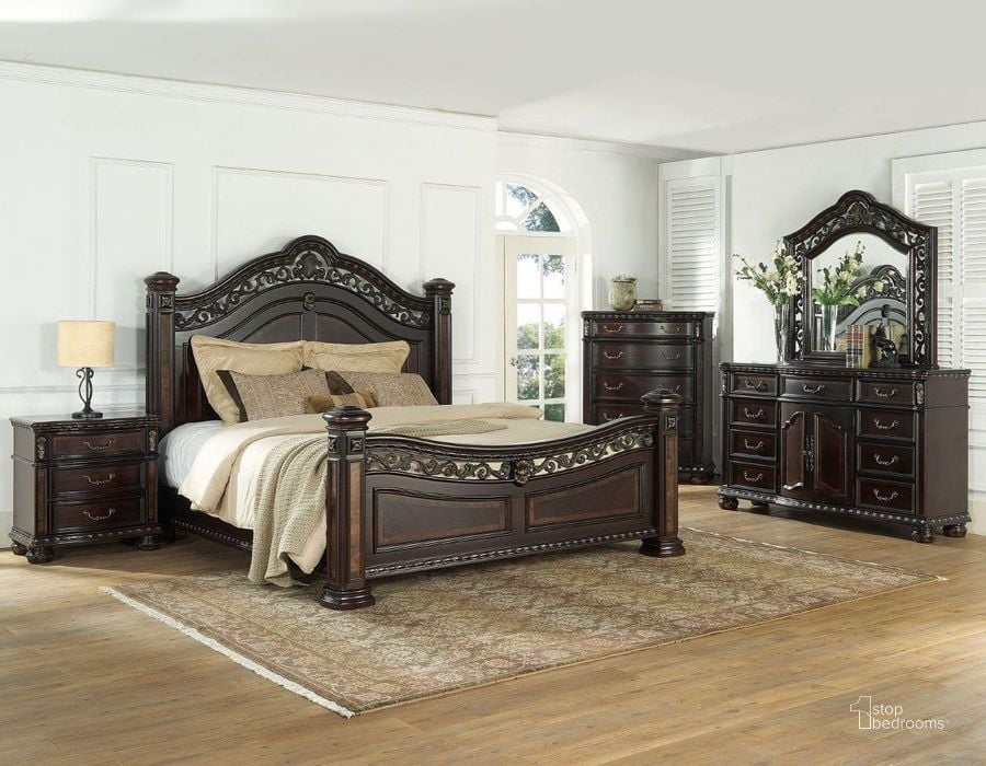 The appearance of Monte Carlo Rich Cocoa Poster Bedroom Set designed by Steve Silver in the transitional interior design. This brown piece of furniture  was selected by 1StopBedrooms from Monte Carlo Collection to add a touch of cosiness and style into your home. Sku: RE163SS-138;RE163SS-139;RE163SS-140;RE163SS-141;RE163SS-142;RE163SS-150. Bed Type: Poster Bed. Product Type: Poster Bed. Bed Size: Queen. Material: Poplar. Image1