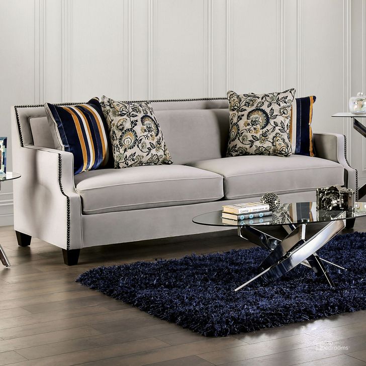 The appearance of Montecelio Sofa In Light Gray and Navy designed by Furniture of America in the transitional interior design. This light gray and navy piece of furniture  was selected by 1StopBedrooms from Montecelio Collection to add a touch of cosiness and style into your home. Sku: SM2270-SF. Material: Wood. Product Type: Sofa. Image1
