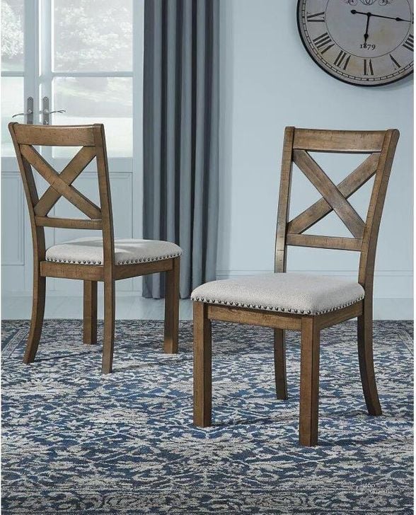 The appearance of Moriville Beige Upholstered Side Chair Set of 2 designed by Signature Design by Ashley in the transitional interior design. This beige piece of furniture  was selected by 1StopBedrooms from Moriville Collection to add a touch of cosiness and style into your home. Sku: D631-01. Material: Wood. Product Type: Side Chair. Image1