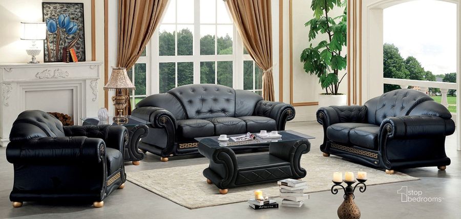 The appearance of Mountway Black Living Room Set designed by Versailles Home in the traditional interior design. This black piece of furniture  was selected by 1StopBedrooms from Mountway Collection to add a touch of cosiness and style into your home. Sku: APOLO3BLACK;APOLO2BLACK. Material: Leather. Product Type: Living Room Set. Image1