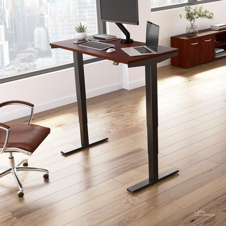 The appearance of Move 40 Series by Bush Business Furniture 48W x 24D Electric Height Adjustable Standing Desk in Hansen Cherry with Black Base designed by Bush Furniture in the modern / contemporary interior design. This hansen cherry piece of furniture  was selected by 1StopBedrooms from Move 40 Series Collection to add a touch of cosiness and style into your home. Sku: M4S4824HCBK. Product Type: Desk. Image1