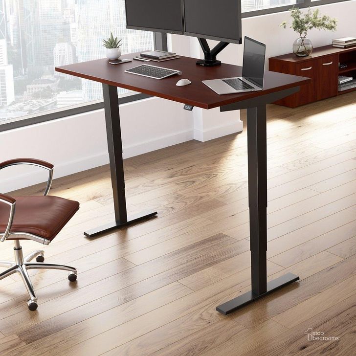 The appearance of Move 40 Series by Bush Business Furniture 60W x 30D Electric Height Adjustable Standing Desk in Hansen Cherry with Black Base designed by Bush Furniture in the transitional interior design. This hansen cherry piece of furniture  was selected by 1StopBedrooms from Move 40 Series Collection to add a touch of cosiness and style into your home. Sku: M4S6030HCBK. Product Type: Desk. Image1