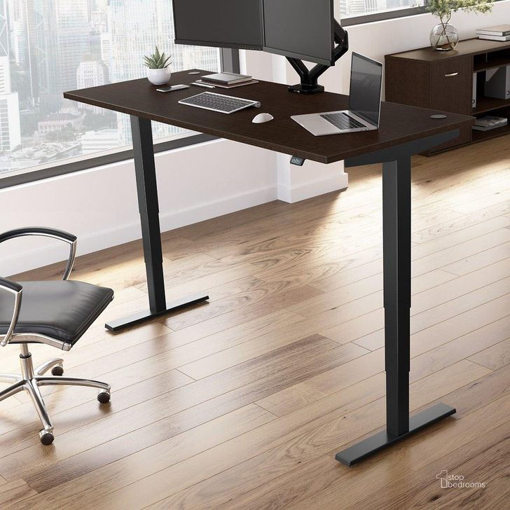 The appearance of Move 40 Series by Bush Business Furniture 72W x 30D Electric Height Adjustable Standing Desk in Mocha Cherry with Black Base designed by Bush Furniture in the modern / contemporary interior design. This mocha cherry piece of furniture  was selected by 1StopBedrooms from Move 40 Series Collection to add a touch of cosiness and style into your home. Sku: M4S7230MRBK. Product Type: Desk. Image1