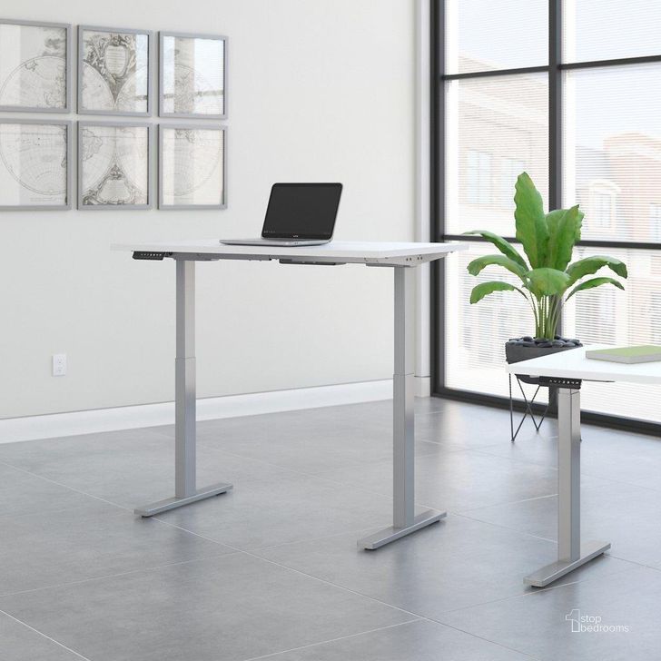 The appearance of Move 60 Series by Bush Business Furniture 48W x 24D Electric Height Adjustable Standing Desk in White with Cool Gray Metallic Base designed by Bush Furniture in the modern / contemporary interior design. This white piece of furniture  was selected by 1StopBedrooms from Move 60 Series Collection to add a touch of cosiness and style into your home. Sku: M6S4824WHSK. Product Type: Desk. Image1