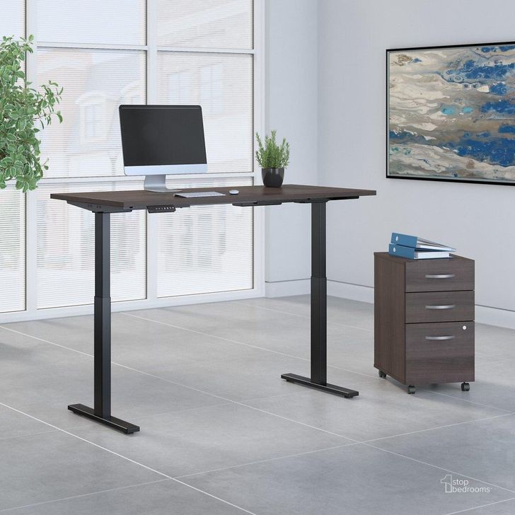 The appearance of Move 60 Series by Bush Business Furniture 60W x 30D Height Adjustable Standing Desk with Storage in Storm Gray with Black Base designed by Bush Furniture in the modern / contemporary interior design. This storm gray piece of furniture  was selected by 1StopBedrooms from Move 60 Series Collection to add a touch of cosiness and style into your home. Sku: M6S005SGSU. Product Type: Desk. Image1