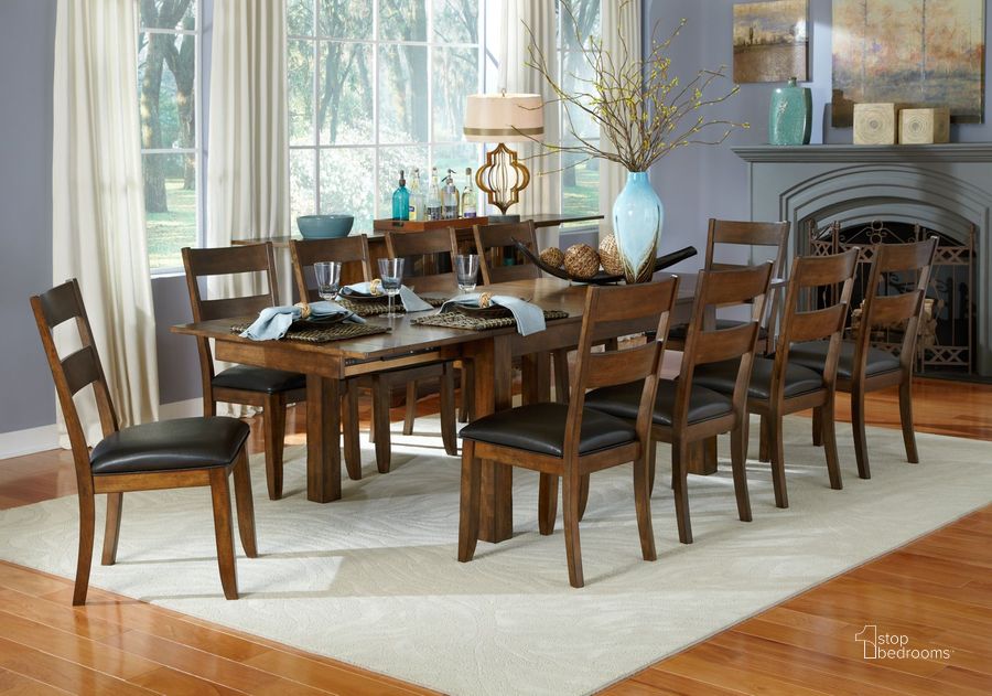 The appearance of Mariposa 100" Rustic Whiskey Extendable Dining Height Leg Dining Room Set designed by A-America in the transitional interior design. This whiskey piece of furniture  was selected by 1StopBedrooms from Mariposa Collection to add a touch of cosiness and style into your home. Sku: MRPRW6201;MRPRW2552. Table Base Style: Legs. Product Type: Dining Room Set. Table Top Shape: Rectangular. Material: Rubberwood. Image1