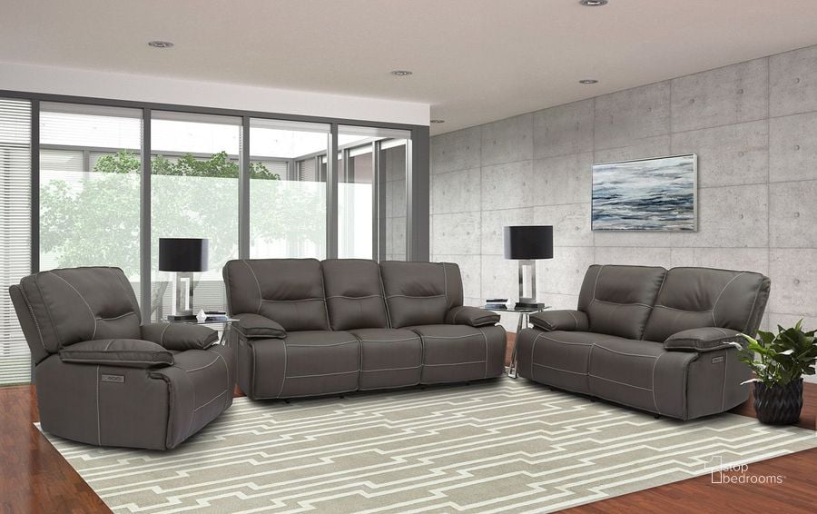 The appearance of Spartacus Haze Dual Power Reclining Living Room Set with Power Headrest designed by Parker House in the modern / contemporary interior design. This gray piece of furniture  was selected by 1StopBedrooms from Spartacus Collection to add a touch of cosiness and style into your home. Sku: MSPA#832PH-HAZ;MSPA#822PH-HAZ. Material: Polyester. Product Type: Living Room Set. Image1
