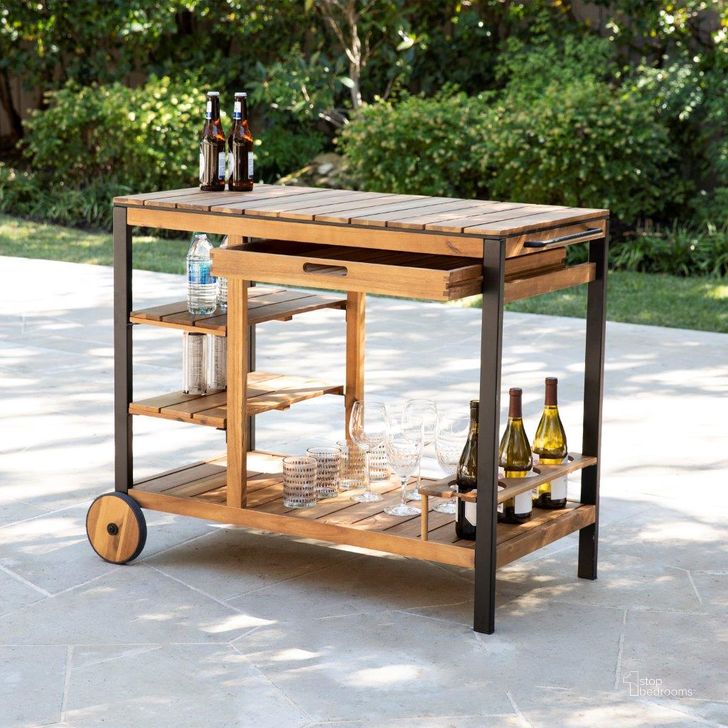 The appearance of Murcott Outdoor Bar Cart designed by SEI Furniture in the modern / contemporary interior design. This black piece of furniture  was selected by 1StopBedrooms from Murcott Collection to add a touch of cosiness and style into your home. Sku: OD1089040. Product Type: Outdoor Bar Furniture. Material: Iron. Image1